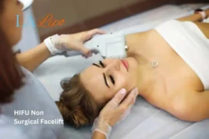 Woman having Hi-Fu to reduce wrinkles Earls Barton.