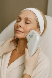 Woman receiving HIFU non surgical facelift treatment Earls Barton