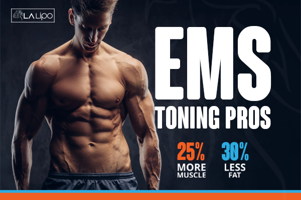 Graphic of man with toned body showing the benefits of LA-EMS Body Sculpting Earls Barton treatment