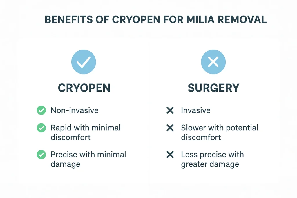 Benefits of cryopen for milia removal Earls Barton compared to surgical treatments.