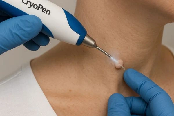 Person receiving Cryotherapy skin tag removal Earls Barton
