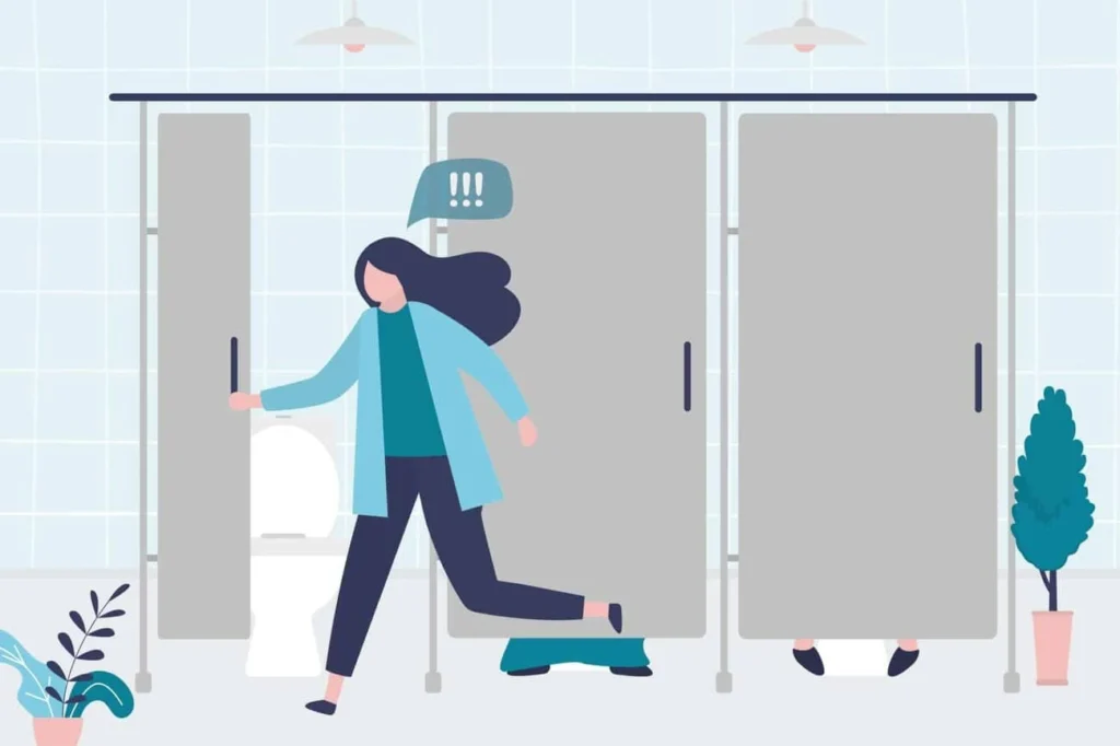 graphic of Urine incontinence Earls Barton woman running to the toilet.