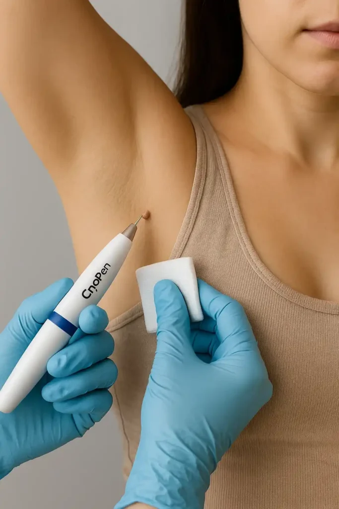 woman having cryopen to remove underarm skin tags Earls Barton