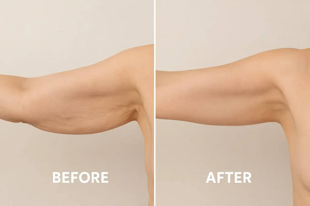 Picture of LA LIPO Earls Barton before and after results of skin tightening treatment on the upper arms.