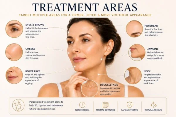 Areas of treatment for the ultimate lift tighten treatment Earls Barton